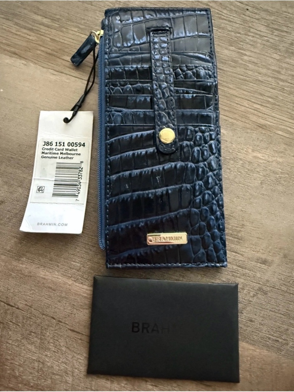 Brahmin Navy Croc-Embossed Leather Credit Card Wallet with ID Window - Picture 3 of 3